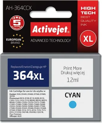 Produktbild von Activejet Tinte AH-364CCX (Ersatz für HP 364XL CB323EE; Premium; 12 ml; Cyan)