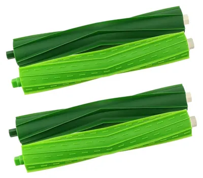 Two sets of green vacuum cleaner roller brushes against a white background.