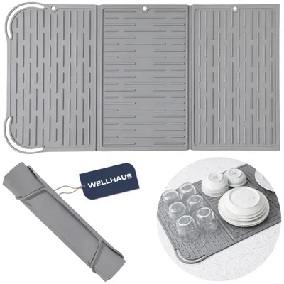 Produktbild von WELLHAUS Silikon Abtropfmatte faltbar 60x33cm grau BPA frei