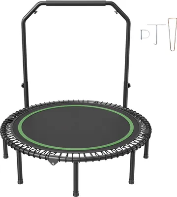 Immagine prodotto di SucceBuy Mini trampolino pieghevole da 51 pollici, rebounder per il fitness con un carico massimo di 204 kg e maniglia in schiuma regolabile a 4 livelli, stabile e silenziosa