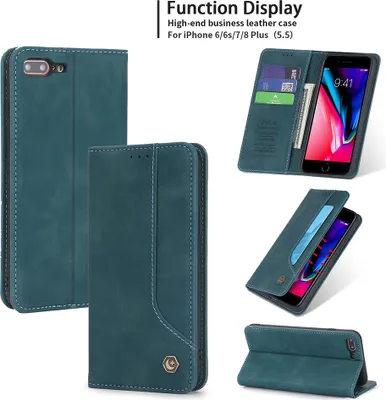 Produktbild von iPhone 8 Plus Hülle, LaimTop Retro Kunstledertasche Schutzhülle mit Kartenfach Standfunktion für iPhone 8 Plus / 7 Plus / 6 Plus / 6s Plus Blau