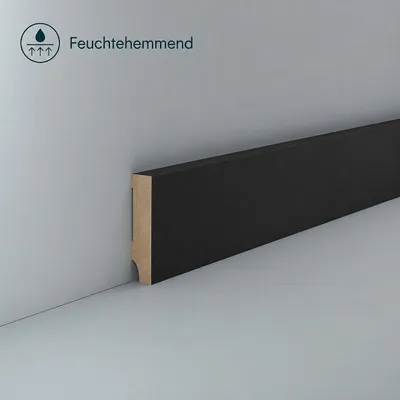 Produktbild von Sockelleiste Feuchtraum 13 x 58 mm Schwarz matt HDF Fußleiste