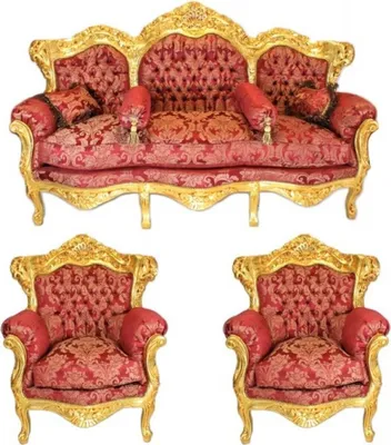 Produktbild von Casa Padrino Barock Wohnzimmer Set Bordeaux Bouquet Muster / Gold - 3er Sofa + 2 Sessel