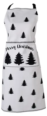 Produktbild von Clayre & Eef Küchenschürze 70x85 cm Weiß Schwarz Baumwolle Weihnachtsbaum