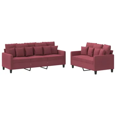 Image de vidaXL Ensemble de canapés 2 pièces avec coussins vin rouge Tissu