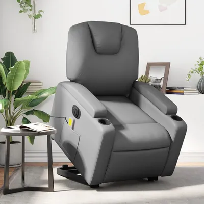 Obrázok produktu pre vidaXL Masážne kreslo so stojacou pomôckou elektrické sivé imitácie kože