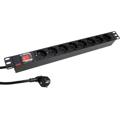 Productafbeelding van ROLINE stekkerdoos, 19 inch, 8 stopcontacten, met aan/uit-schakelaar, zwart, 2 meter