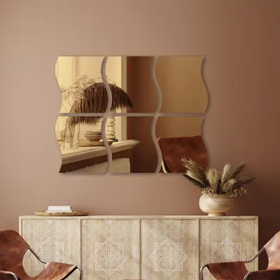 Immagine prodotto di Specchi ondulati autoadesivi - Set di 6 piastrelle a specchio dorate per la decorazione della parete - Specchi decorativi - Oro