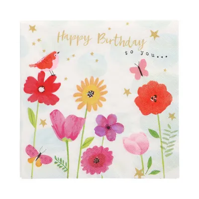 Produktbild von Servietten, 3-lagig 1/4-Falz 33 cm x 33 cm "Birthday Flowers"