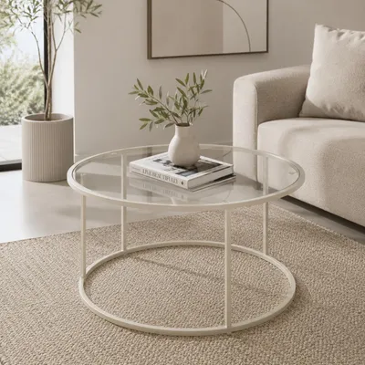 Produktbild von Skye Decor, Hochwertiger Couchtisch (3-teilig) - Beige, 100% Glas, 100% Metall