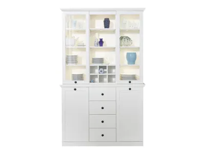 Image de Brax Vitrine 4 portes, 4 tiroirs et 9 tablettes de rangement, blanc.