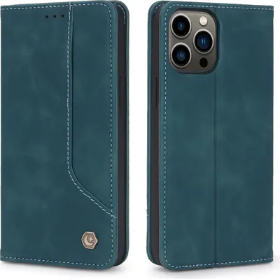 Produktbild von iPhone 13 Pro Max Hülle, Retro Kunstledertasche Schutzhülle mit Kartenfach Standfunktion für iPhone 13 Pro Max Blau