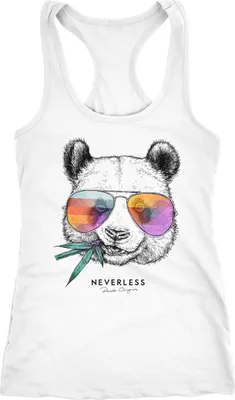 Produktbild von Damen Tank-Top Panda Bär Aufdruck Tiermotiv mit Sonnenbrille Fashion Streetstyle RacerbackTrägertop Neverless® weiß XL