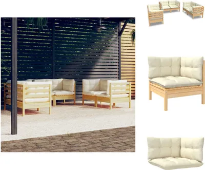 Produktbild von vidaXL 6-tlg. Garten-Lounge-Set mit Creme Kissen Massivholz Kiefer -  Gartenmöbel-Sets