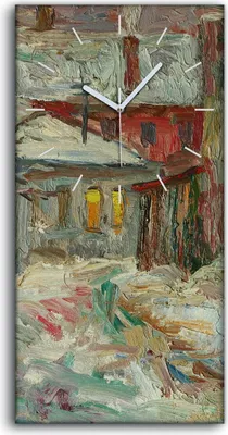 Produktbild von Leinwand Uhr Küche Wohnzimmer Bild 30x60 Ölgemälde Dorf Winter Schnee Kunst - weiße Hände