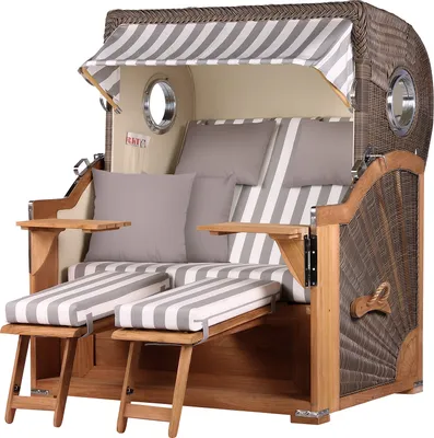 Produktbild von Strandkorb - bene living - Königssee Teak Bullauge - PE grau - Modell 513 - inkl. Liftersystem