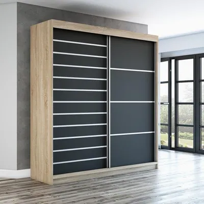 Produktbild von Schwebetürenschrank COLIN  2-türig Schrank 180 cm (Weiß, Schwarz, Sonoma)