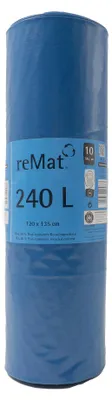 Image de Sacs poubelles reMat de 240 litres, pour charges lourdes, contenant au moins 90 % de matériaux recyclés, 40 sacs poubelles résistants à la déchirure, épaisseur 60 µm, idéaux pour les travaux de rénovation et l'usage domestique, extrêmement résistants, s "Blauer Engel" (écolabel allemand), présentés en 4 rouleaux