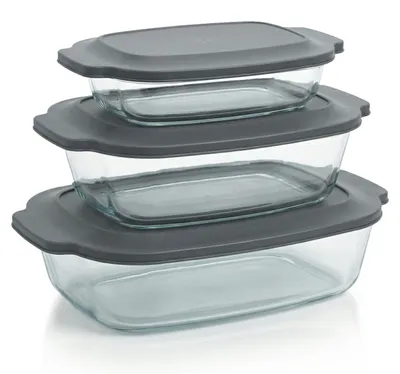 Immagine prodotto di Arendo pirofila con coperchio e manici, set da 3, 2000 ml, 2700 ml e 3800 ml, impilabile, vetro, vetro borosilicato, resistente al forno, adatto al microonde, lavabile in lavastoviglie, senza BPA