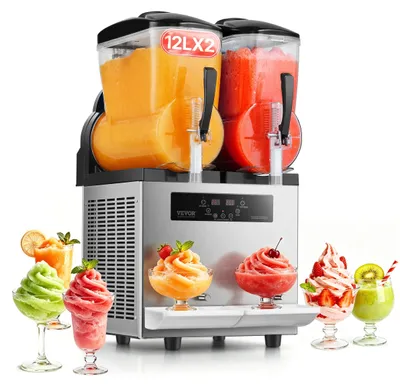 Image de VEVOR Machine à glace slush commerciale 12 L x 2 Machine à double réservoir pour boissons glacées, 96 tasses Machine à glace slush en acier inoxydable avec clavier Glace soft
