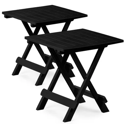 Produktbild von DEUBA® 2er Set Gartentisch Klapptisch Adige 50x45x43 cm Klappbar Tragbar Campingtisch Balkontisch Beistelltisch - Schwarz
