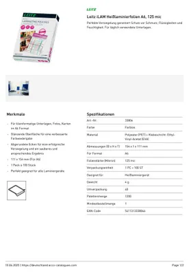 Imagen del producto de Leitz 33806 33806 Folientasche - A6, glänzend, 125 mym, 100 Stück