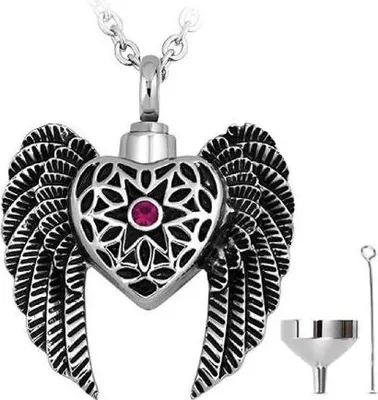 Produktbild von Luxe Ascheanhänger mit Kette für Asche, Haare oder Parfum - Gedenkschmuck mit Aschfüllhilfe und Aufbewahrungstasche - Flügel sind für immer