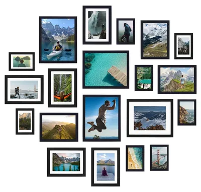Produktbild von Set von 20 schwarzen Bilderrahmen für Collage und Wanddekoration