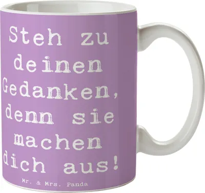 Produktbild von Mr. & Mrs. Panda Tasse Spruch Mutig zu seinen Meinungen stehen - Lavendeltraum - Geschenk, Inspiration, Kaffeebecher, Trost, einzigartige Gedanken, Kaffeepott, Mutmacher