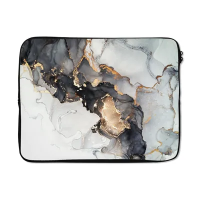 Produktbild von MuchoWow® Laptop Hülle 15 Zoll Marmor - Schwarz - Weiß - Gold - Luxus - Abstrakt Laptoptasche - Laptoptasche - Sleeve - Rundum-Schutz
