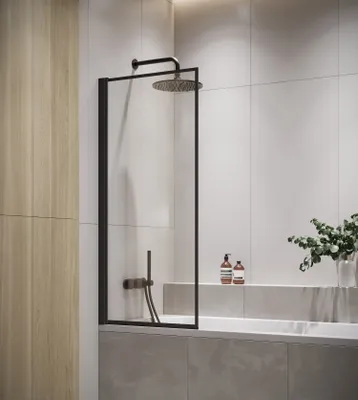 Produktbild von Medal Badewannenaufsatz Duschwand, matt schwarz, 60 x 140cm, 5mm Sicherheitsglas, Nanobeschichtung, mit drehbarem Aluminiumprofil, beidseitig montierbar