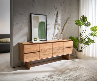 Produktbild von DELIFE Lowboard Elandor 175 cm Akazie Natur 2 Türen 4 Schubladen Holzfuß