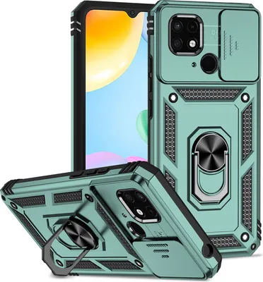 Image de Etui pour Xiaomi Redmi 10C étui double couche avec couvercle coulissant pour appareil photo et anneau de support vert