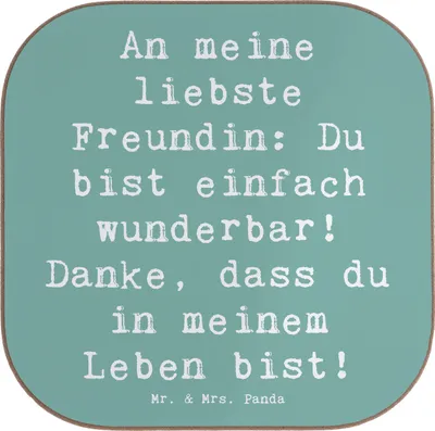Produktbild von Mr. & Mrs. Panda Holzuntersetzer Spruch Liebste Freundin - Meeresbrise - Geschenk, Untersetzer für Gläser, Coaster, Wertschätzung, Besonderer Moment, gläseruntersetzer
