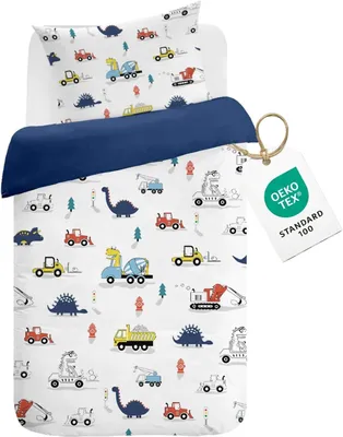 Productafbeelding van Set kinderbeddengoed, 2-delig, 100 x 135 cm, met dinosaurusprint, voor kinderkamers