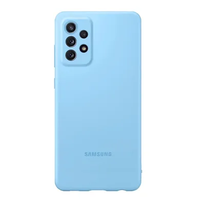 The back of a light blue Samsung phone case is shown against a white background.