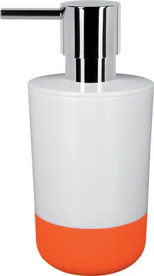Produktbild von Spirella Seifenspender "Moji" Flüssigseifen-Spender mit Silikon gegen verrutschen, Fassungsvermögen 7,5 x 7,5 x 16,5 cm - Weiß/Orange