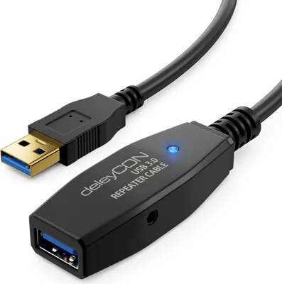 Produktbild von deleyCON 5m Aktives USB 3.0 Kabel Aktive Verlängerung mit 1 Signalverstärker USB3.0 Repeaterkabel Verlängerungskabel PC Computer Drucker Scanner