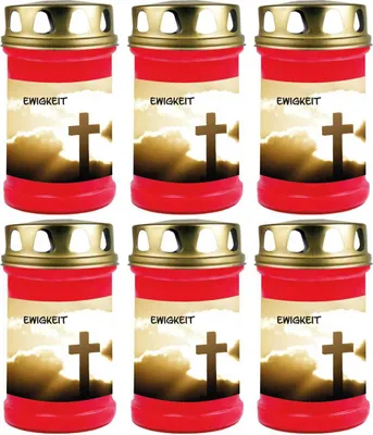 Produktbild von Grabkerze Rot 6er Pack, Brenndauer: 48 Stunden ( je Kerze ), Motiv: Ewigkeit