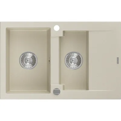 Zdjęcie produktu dla Mexen Gaspar zlewozmywak granitowy 1,5-komorowy z ociekaczem 737 x 475 mm, beżowy, syfon chrom - 6507731505-69