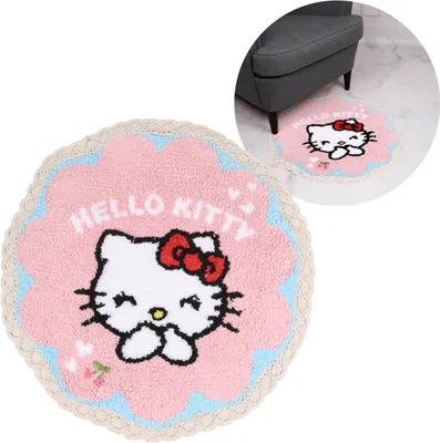 Produktbild von Hello Kitty Runder Teppich, rosa, rutschfest, mit Spitze 60x60cm