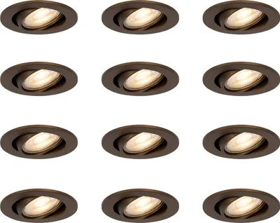 Produktbild von QAZQA - Modern Set mit 12 modernen, schwenkbaren Einbaustrahlern Dunkelbronze - Cisco I Wohnzimmer I Schlafzimmer - Aluminium Rund - LED geeignet GU10