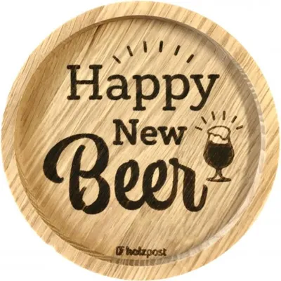 Produktbild von holzpost Untersetzer Happy New BEER Eiche 11,2cm