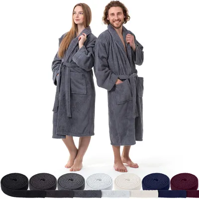 Produktbild von AR Line Bademantel mit Schalkragen 100% Baumwolle 450 g/m² – Uni Frottier Wellnessbademantel, Größen S–XXXL, in Farbe: Smoky Grau, in Größe: L