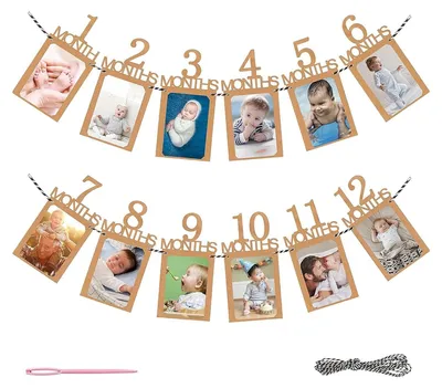 Produktbild von Foto Banner 1.Geburtstag für 1 bis 12 Monate Baby Fotogirlande Geburtstagsdeko Hängende Wanddekoration für Mädchen Jungen Party Deko Feiern Deutsch Kraftpapier Girlande Erster Kommunion
