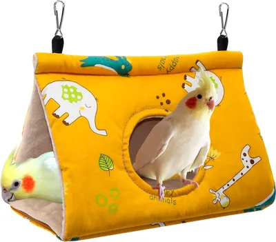 Produktbild von Winter Warm Vogelnest Haus - Hängematte Samt Schuppen Hütte Käfig Plüsch Flauschige Vögel Versteck Schlafbett Fuzzy für Papagei Sittich Nymphensittiche Wellensittiche Lovebird Mittel