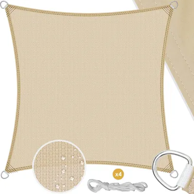 Produktbild von KESSER® Sonnensegel Sonnenschutz Windschutz | HDPE Gewebe | wasserabweisend & windabweisend | 5-Fach quer vernäht robust & stabil Schattenspender Garten Balkon Terrasse , Form:Quadrat, Farbe:Creme, Größe:2x2m