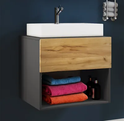 Produktbild von VCM 2-tlg. Waschtisch Waschplatz | Waschbecken Breite 60 cm | Badmöbel Set | Bad Schrank Keramik Lendas ll