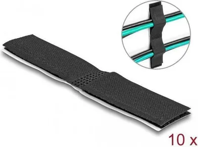 Produktbild von DeLOCK Klett-Kabelhalter selbstklebend L 110 mm x B 20 mm Set 10 Stück schwarz, Kabelhalter, Universal, Nylon, Schwarz
