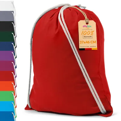 Produktbild von EllaTex Turnbeutel 37x46 cm – Gym Sack aus 100% Baumwolle mit Zugband, in Farbe: Rot